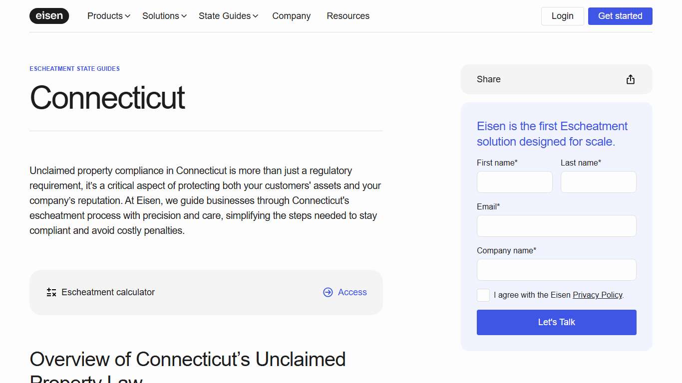 Connecticut Escheatment Guide Eisen